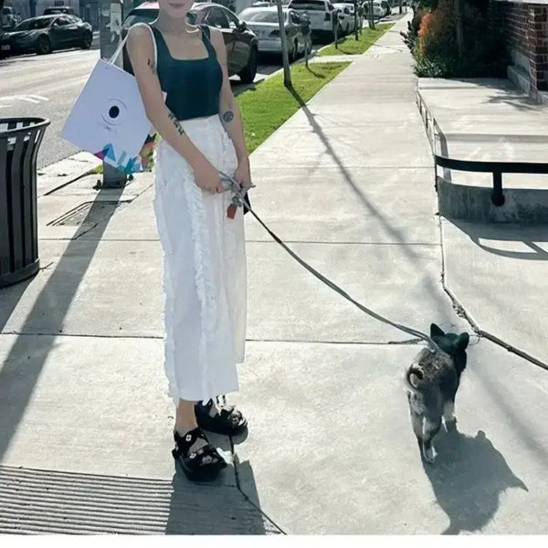 [BUNJANG] Uptown Girl Ruffle Long Skirt - White, Size S / UTG 업타운걸 프릴 롱 스커트 - 화이트,S