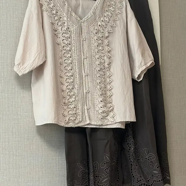 [BUNJANG] Vintage Mori Lace Blouse & Skirt Set / 일본 빈티지 모리 레이스 블라우스 스커트 세트