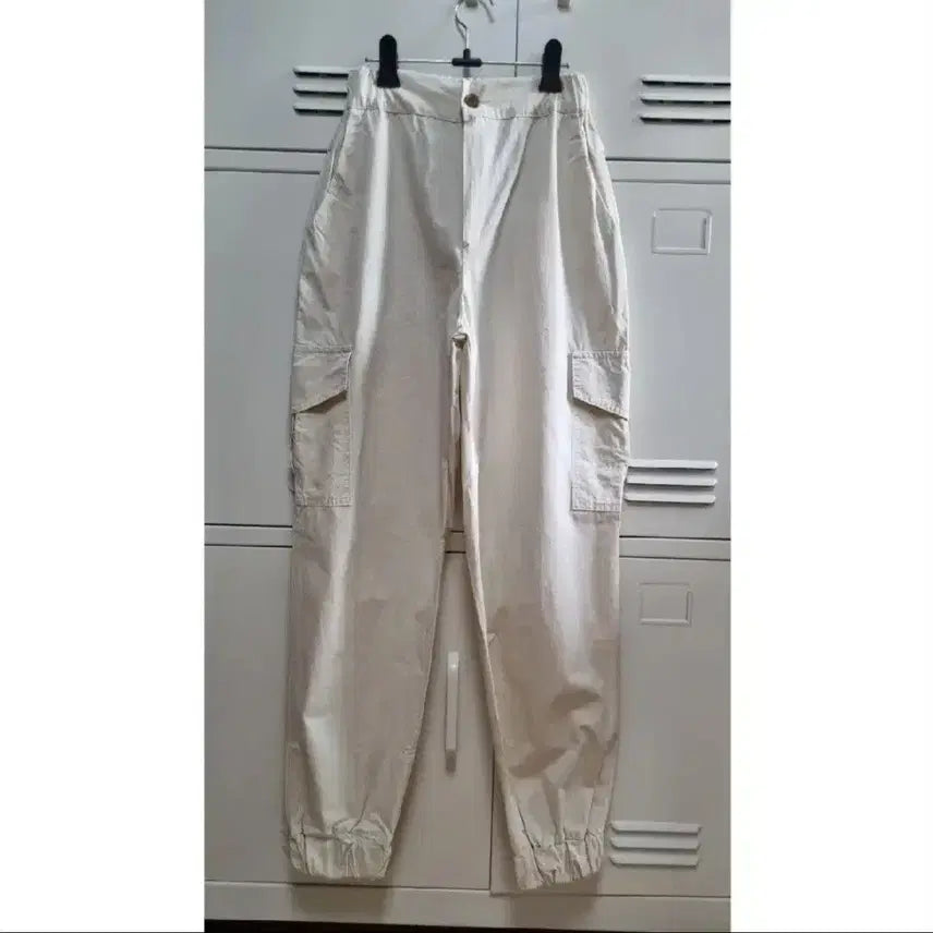[BUNJANG] Unisex Banding Cargo Pants - Ivory / 밴딩 면 카고 팬츠 - 아이보리