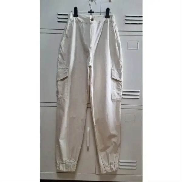[BUNJANG] Unisex Banding Cargo Pants - Ivory / 밴딩 면 카고 팬츠 - 아이보리