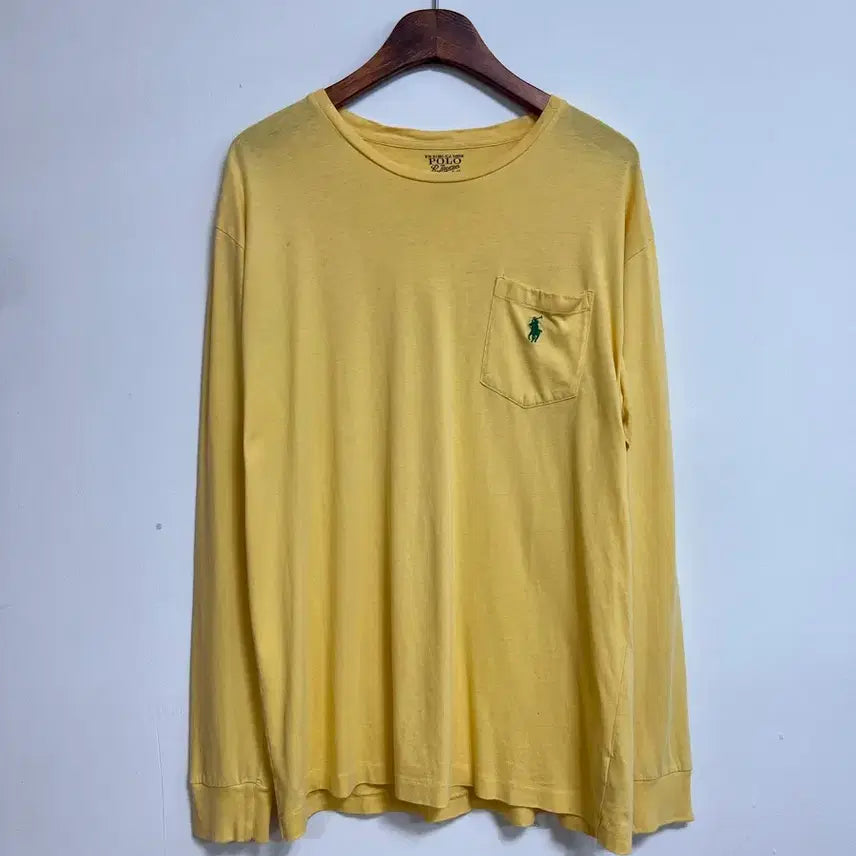 [BUNJANG] Polo Ralph Lauren Yellow Horse Embroidery Long Sleeve Pocket T-Shirt Size L / 폴로 랄프로렌 포켓 긴팔 티셔츠