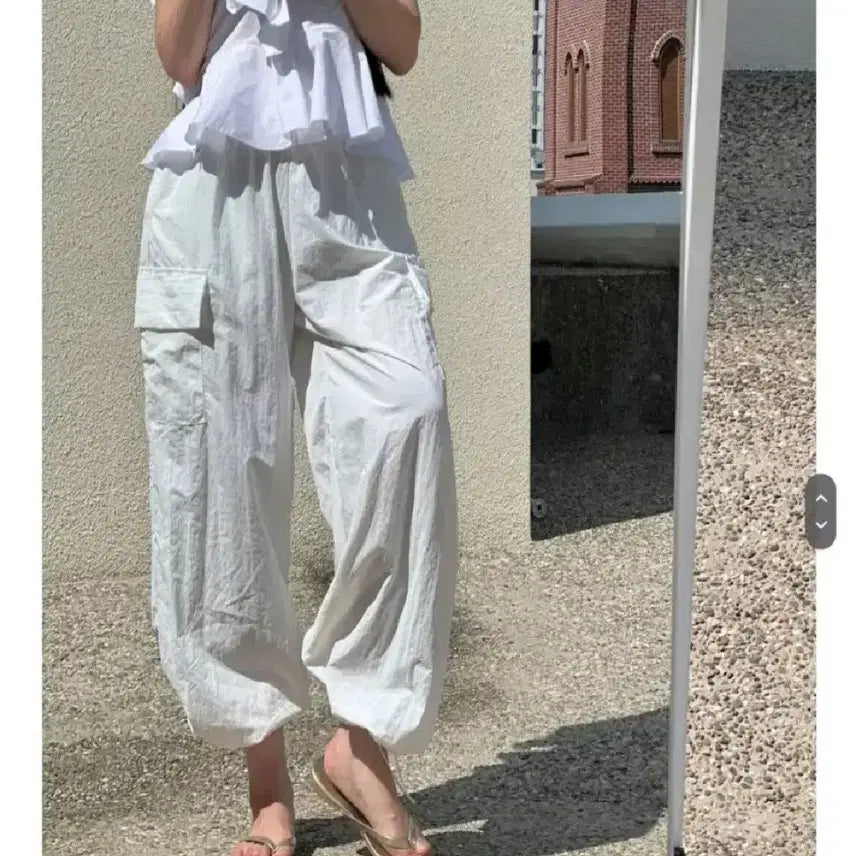 [BUNJANG] Gwangsjubyeol Summer String Cargo Pants - White / 광주별 썸머 스트링 카고팬츠 - 화이트