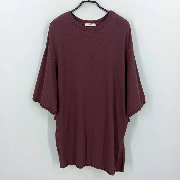 [BUNJANG] System Women's Summer Velvet Loose Fit Long T-Shirt Brick Purple 90 / 시스템 여 여름 벨벳영문 루즈핏 롱티셔츠 브릭퍼플90(HU45949)