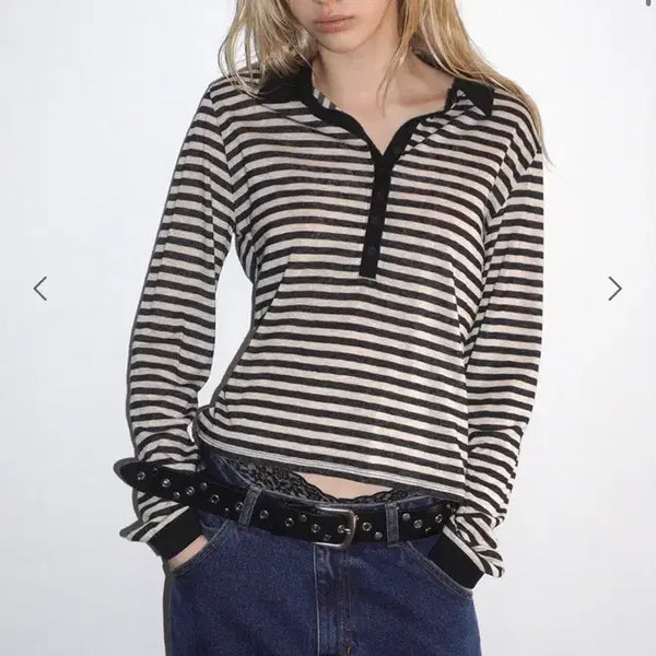 [BUNJANG] Sunburn Project Stripe Long Sleeve Top Black / sunburnproject 선번프로젝트 스트라이프 롱슬리브 탑 블랙