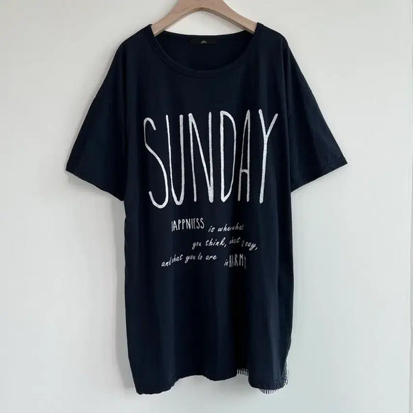 [BUNJANG] Alto Navy "SUNDAY" Lettering Short Sleeve T-Shirt / Alto 네이비 "SUNDAY" 레터링 반팔 티셔츠