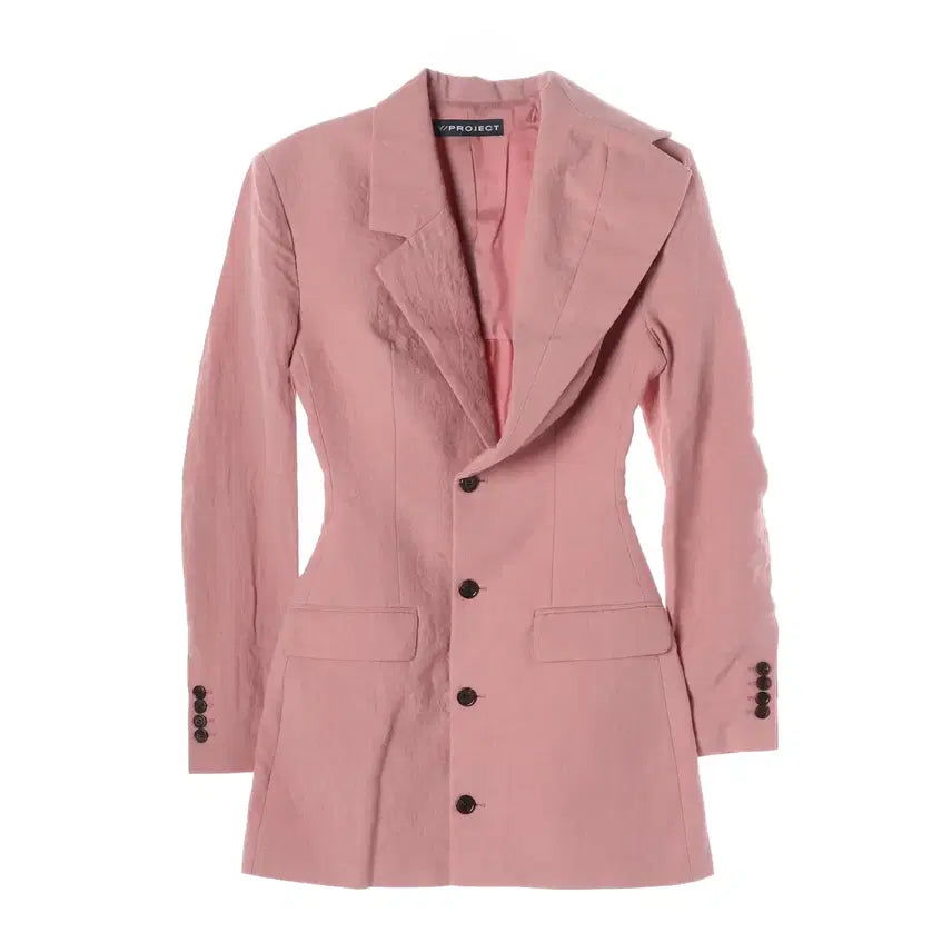 [BUNJANG] Y PROJECT Asymmetrical Hourglass Linen Blazer Dress Pink / 와이프로젝트 비대칭 아워글래스 린넨 블레이저 원피스 핑크