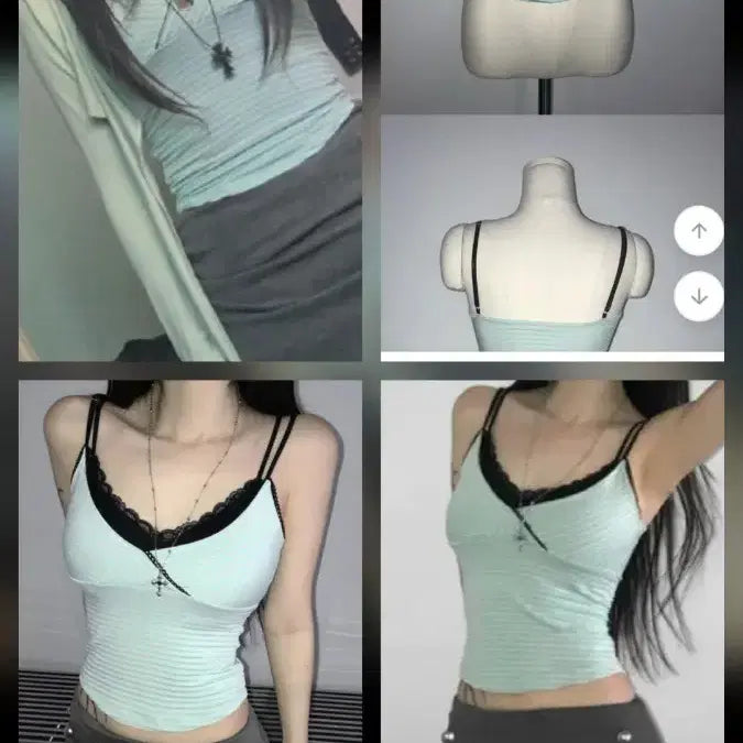 [BUNJANG] Mint Stripe Ribbed Tank Top / 민트스트라이프캡나시