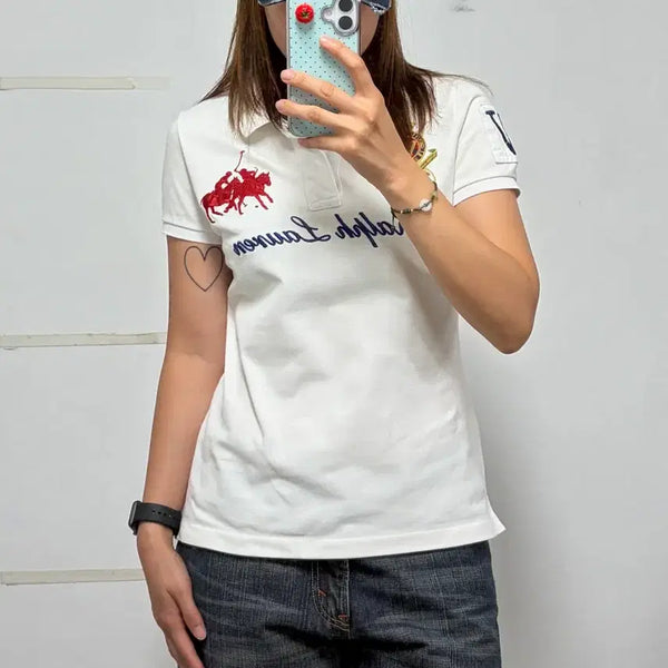 [BUNJANG] Polo Ralph Lauren Women's Big Pony Chiefe Keep PK Short Sleeve T-Shirt White / 폴로 랄프로렌 우먼스 빅포니 치프키프 pk 반팔 티셔츠 화이트