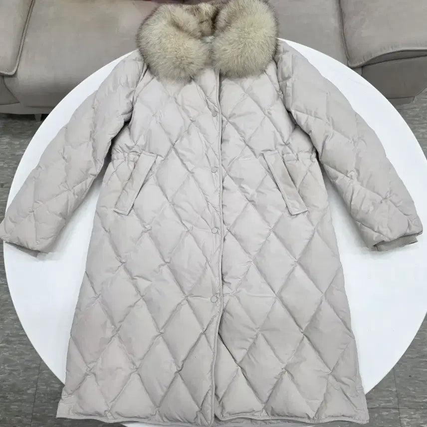 [BUNJANG] She's Miss Natural Fox Fur Quilting Long Padded Jacket / 쉬즈미스 천연 폭스 퍼 퀼팅 롱 패딩(66)