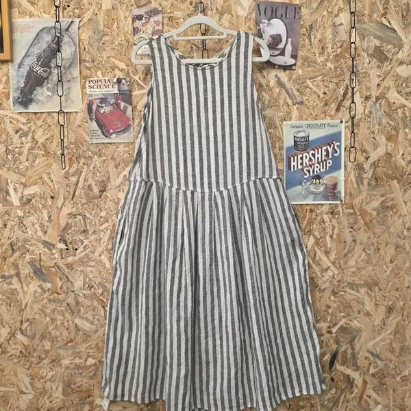 [BUNJANG] Linen Stripe Sleeveless Long Dress / 린넨 스트라이프 민소매 원피스 F