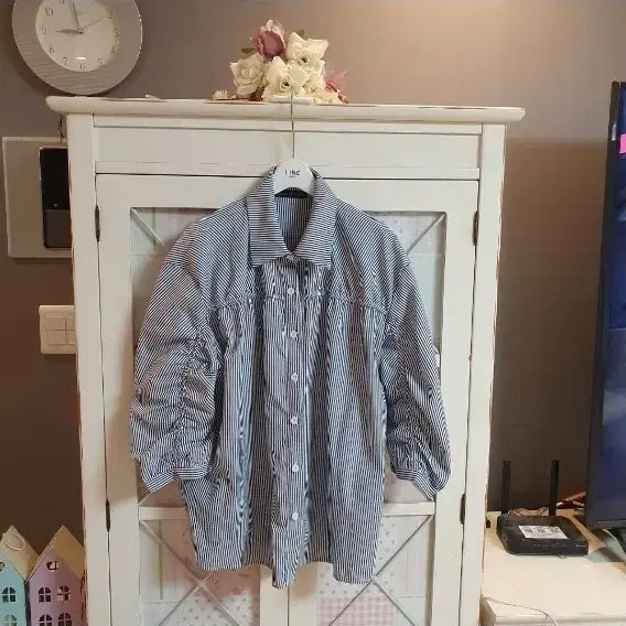 [BUNJANG] Shirring Stripe Blouse / 셔링 블라우스 셔츠/66-77