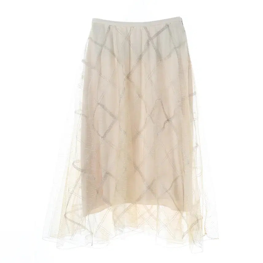[BUNJANG] Time Diamond Pattern Chiffon Layered Long Tulle Skirt / 타임 다이아몬드 패턴 쉬폰 레이어드 롱 튤 스커트