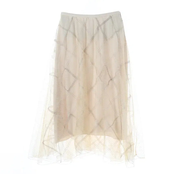 [BUNJANG] Time Diamond Pattern Chiffon Layered Long Tulle Skirt / 타임 다이아몬드 패턴 쉬폰 레이어드 롱 튤 스커트