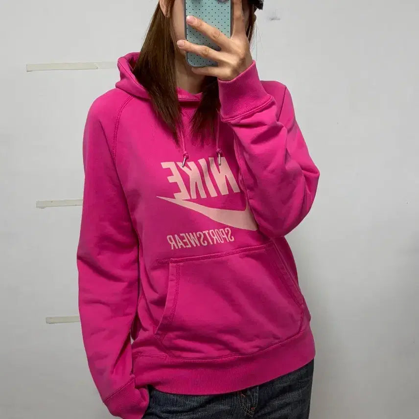 [BUNJANG] Nike Futura Big Logo Pink Hoodie / 나이키 퓨추라 빅로고 핑크 후드티