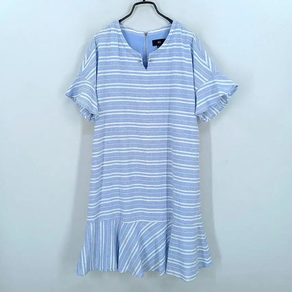 [BUNJANG] Women's Summer Stripe Short Sleeve Mini Dress Sky Blue / 씨 여성 여름 스트라이프 반팔미니원피스 스카이85 (HU45951)