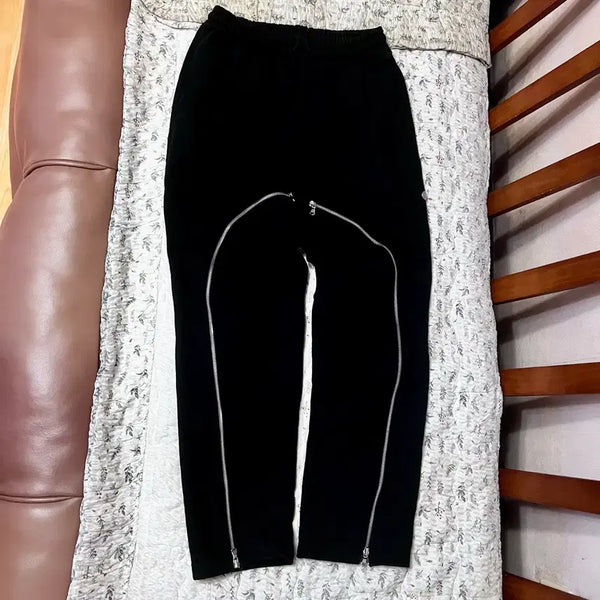 [BUNJANG] Lowering Gard Oblique Zipper Heavy Weight Pants Black / [L] 로어링가드 오블리크 지퍼 헤비 웨이트 팬츠 블랙
