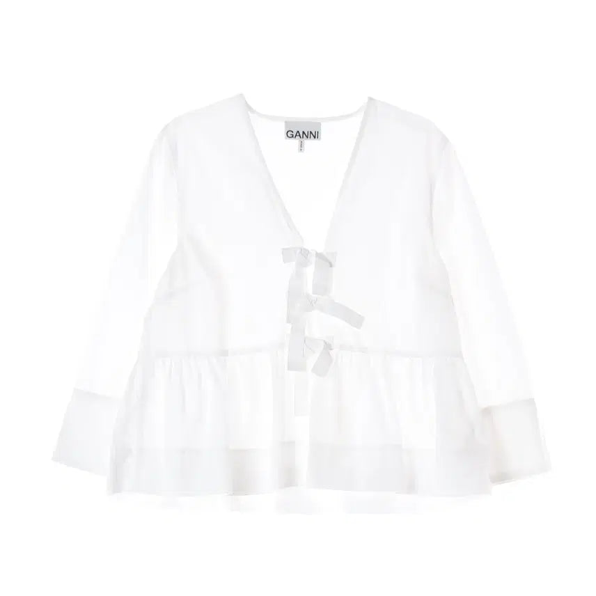 [BUNJANG] GANNI 24SS Tie-Ribbon Peplum Cotton Blouse White / 가니 GANNI 24SS 타이 리본 페플럼 코튼 블라우스 화이트