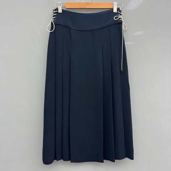 [BUNJANG] Zara Navy Pintuck Midi Skirt with Lace-up Detail / 자라 네이비 핀턱 스커트