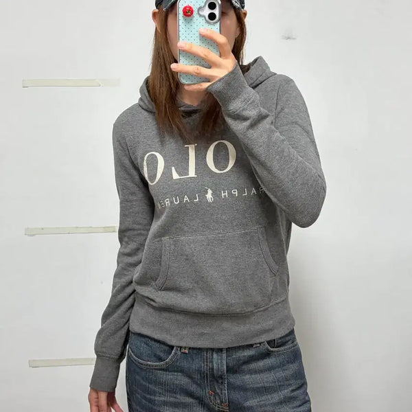 [BUNJANG] Polo Ralph Lauren Spellout Big Logo Cotton Hoodie Charcoal / 폴로 랄프로렌 스펠아웃 빅로고 코튼 후드티 차콜