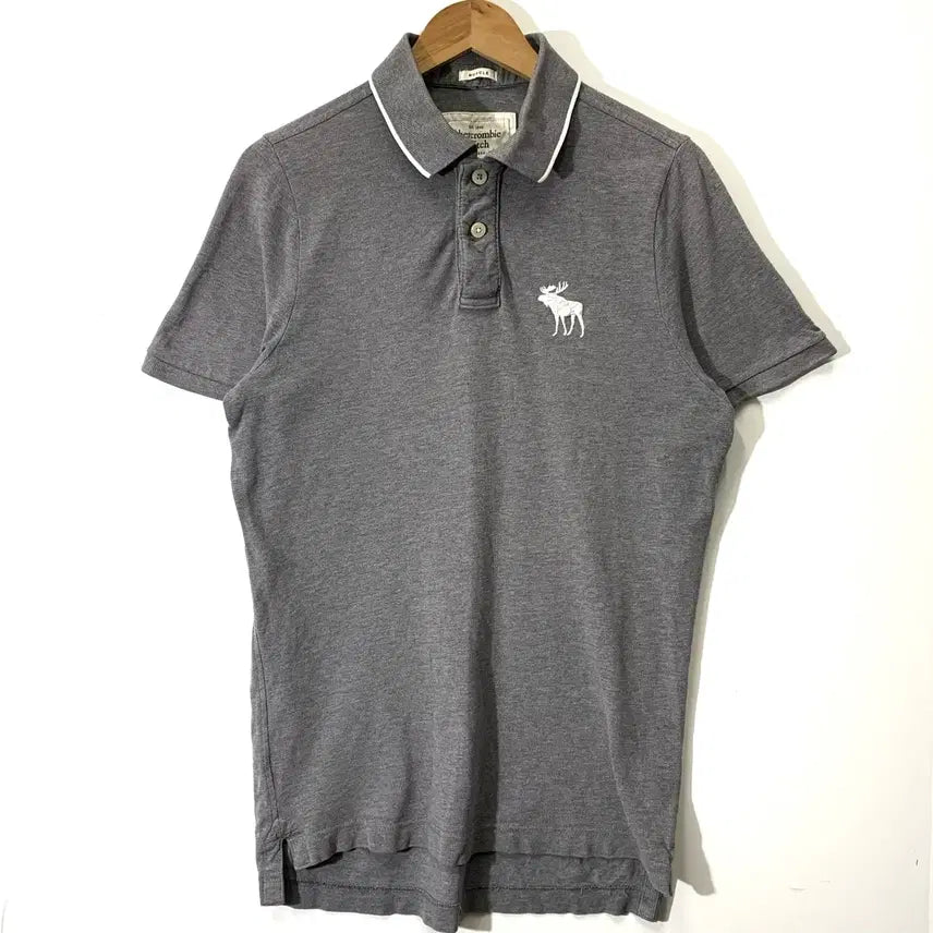 [BUNJANG] Abercrombie & Fitch Grey Short Sleeve Polo T-Shirt / 아베크롬비 그레이 반팔 PK 카라티셔츠
