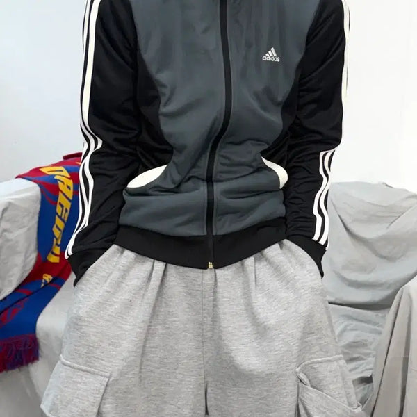 [BUNJANG] Adidas Black-Grey Track Top Jersey M / 아디다스 블랙그레이 트랙탑 져지 M