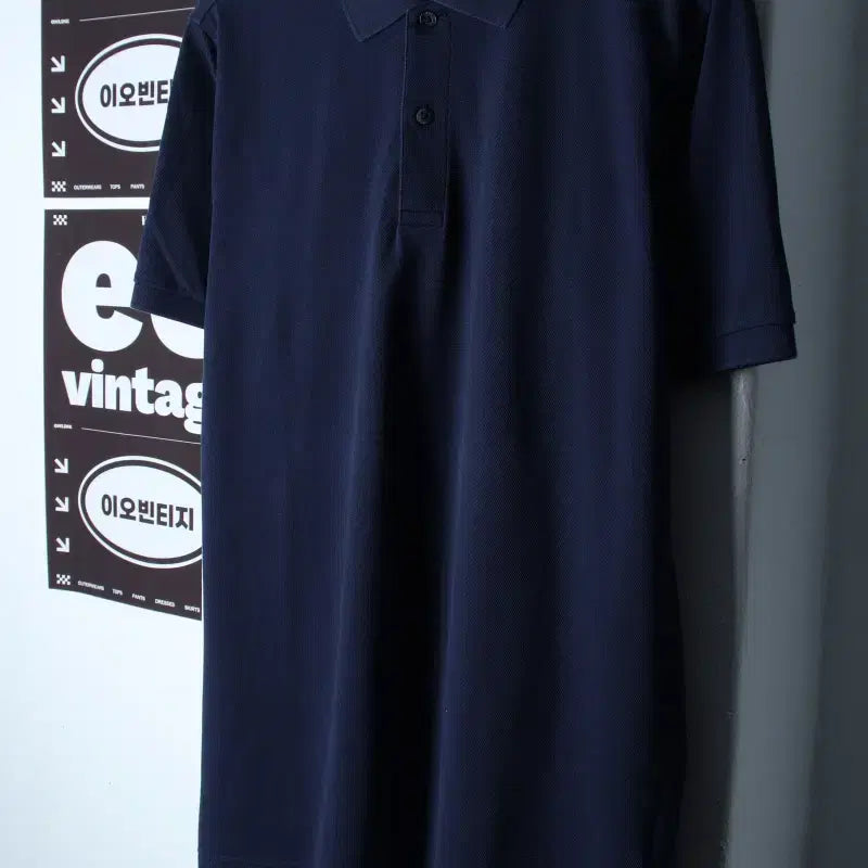 [BUNJANG] Uniqlo Navy Basic Plain Collar Half-Sleeve T-Shirt XL-2XL / (XL-2XL) 유니클로 반팔 카라 티셔츠 네이비 무지 기본-H35305