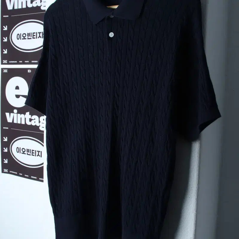 [BUNJANG] Mergo Half Sleeve Knit Polo T-Shirt Cable Knit H35308 / (L-XL) 메르고 반팔 카라 티셔츠 니트 케이블 꽈배기-H35308