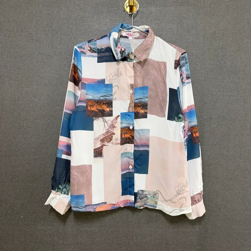 [BUNJANG] Hannier Women's Graphic Chiffon Shirt BO2405 / Hannier 여성 L 그래픽 쉬폰 셔츠 BO2405