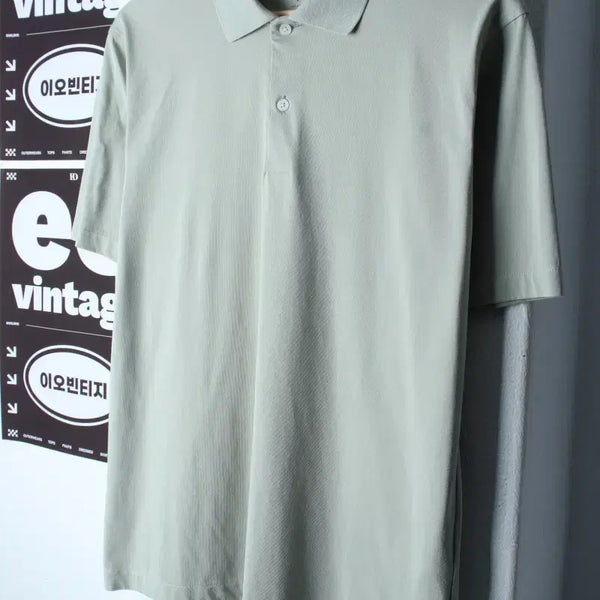 [BUNJANG] Uniqlo Airism Short-Sleeve Collar T-Shirt Green / (M-L) 유니클로 반팔 카라 티셔츠 에어리즘 연그린 무지-H35311