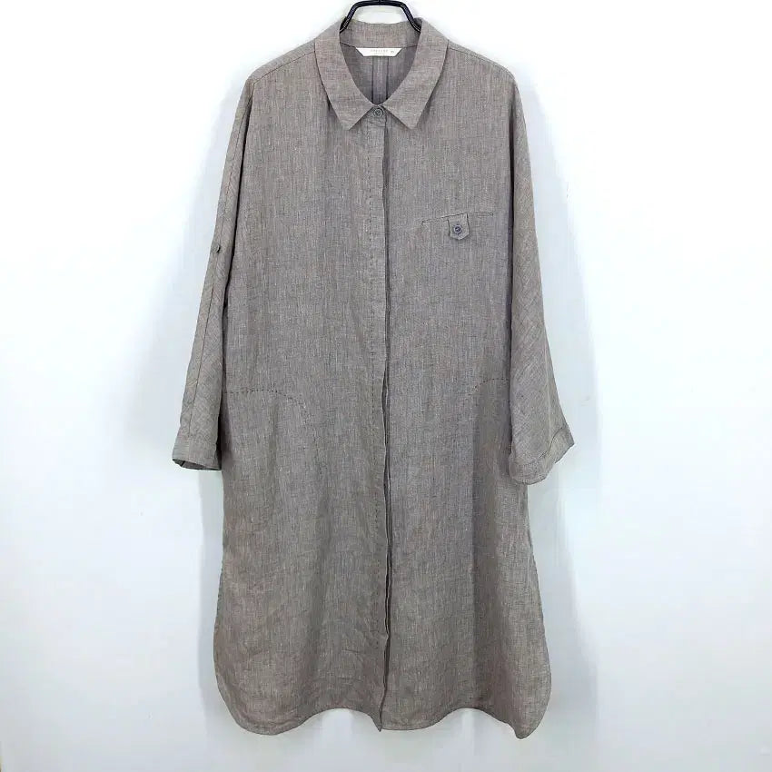 [BUNJANG] Creson Women's Summer Linen Roll-Up Sleeve Dress Mocha Size 77 / 크레송 여성 여름 마100 소매롤업 원피스 모카77 (HU45953)