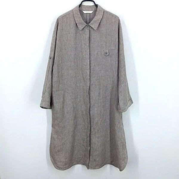 [BUNJANG] Creson Women's Summer Linen Roll-Up Sleeve Dress Mocha Size 77 / 크레송 여성 여름 마100 소매롤업 원피스 모카77 (HU45953)