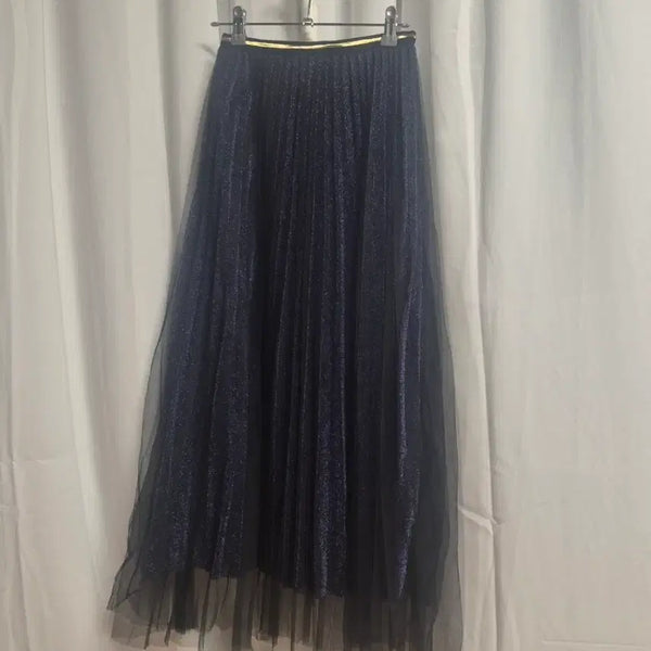 [BUNJANG] Navy Pearl Chiffon Pleated Long Skirt / 플리츠 롱 스커트 네이비 펄 쉬폰 샤스커트