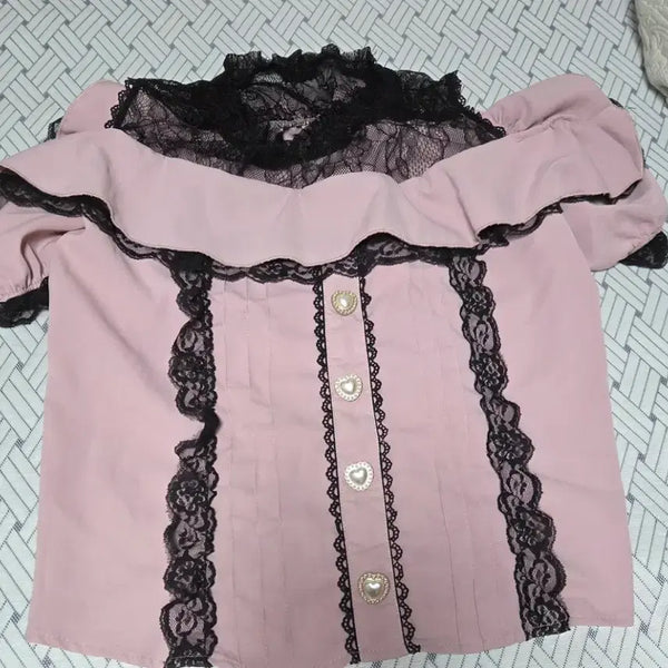 [BUNJANG] Pink Off-the-Shoulder Blouse / 지뢰계 양산형 리스리사깔 중브 핑크 오프숄더 블리우스