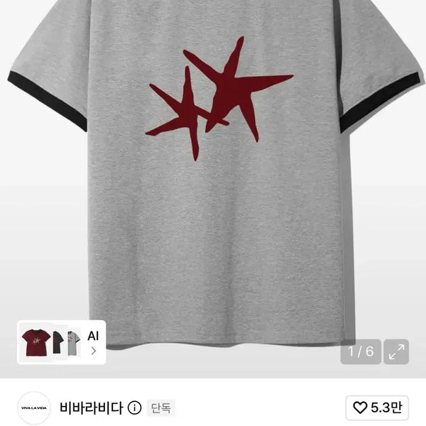 [BUNJANG] VivaraVida Seastar Ringer Short Sleeve T-Shirt XL / 비바라비다 Seastar 링거 반팔 티셔츠 (XL)