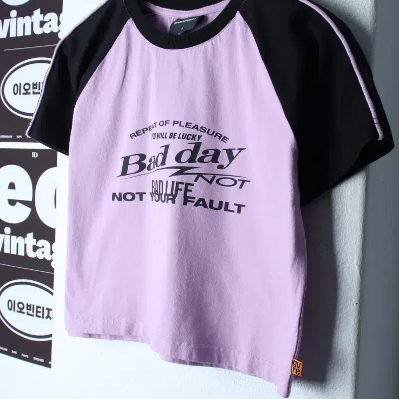 [BUNJANG] Groove Rime Raglan T-Shirt Lavender Semi-Crop / W(S-M) 그루브라임 반팔 티셔츠 나그랑 연보라 세미크롭-H35322