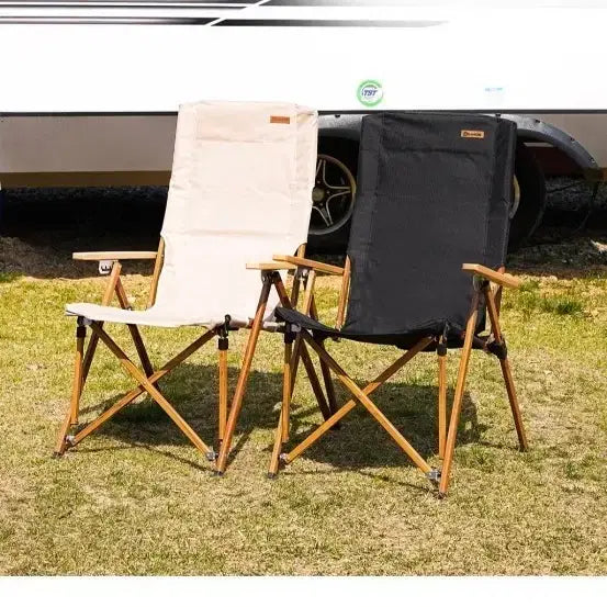 [BUNJANG] Wood Canvas Relax Camping Chair (Black/Ivory) / 우드 캔버스 릴렉스 캠핑 체어 (블랙/아이보리)