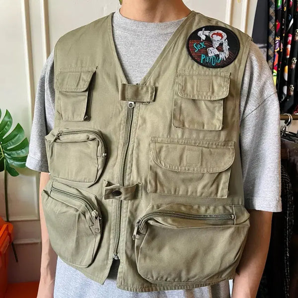 [BUNJANG] 90s Sex Pistols Custom Technical Multi-Pocket Vest Jacket / 90s Sex Pistols 빈티지 섹스피스톨즈 락 밴드 커스텀 멀티 포켓 테크니컬 베스트 조끼 자켓