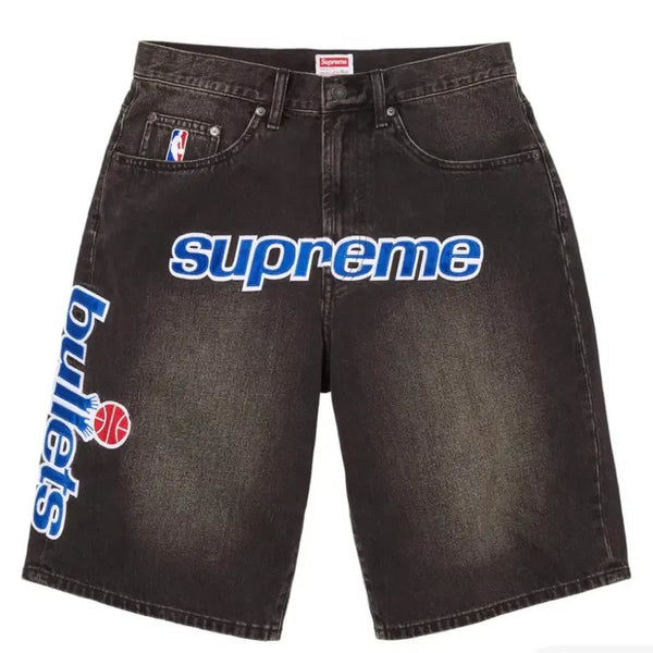 [BUNJANG] Supreme Mitchell & Ness Washington Bullets Baggy Denim Shorts Washed Black / 슈프림 미첼 & 네스 워싱턴 불리츠 배기 데님 쇼츠 워시드 블랙 - 26SS