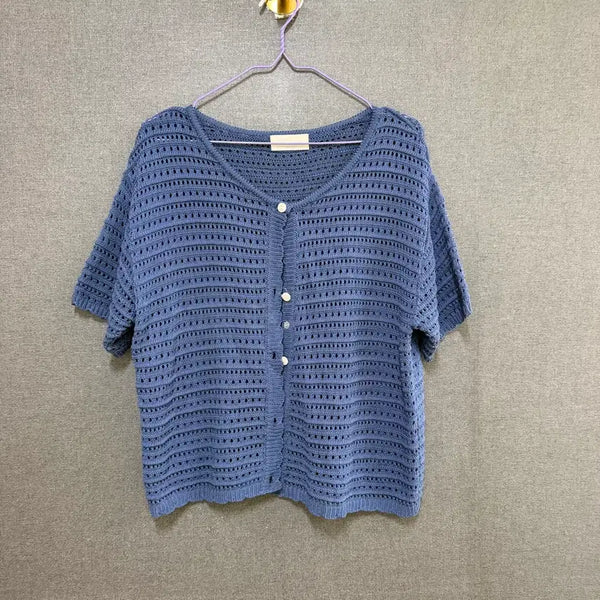 [BUNJANG] F Punch Short Sleeve Knit Cardigan Blue / F 여성 펀칭 반팔 니트 가디건 블루 BO2408