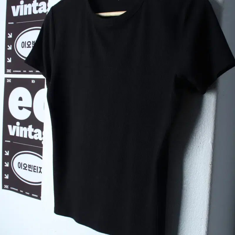 [BUNJANG] TOPTEN Ribbed Plain Black T-Shirt / W(L) 탑텐 반팔 티셔츠 골지 무지 블랙 놈코어-H35336