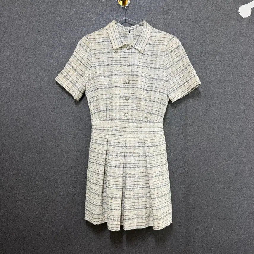 [BUNJANG] F Women's Checked Tweed Short-Sleeve Midi Dress / F 여성 체크 트위드 반팔 셔츠 미디 원피스 아이보리 BO2409