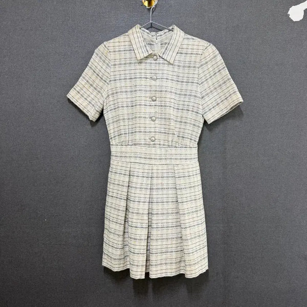 [BUNJANG] F Women's Checked Tweed Short-Sleeve Midi Dress / F 여성 체크 트위드 반팔 셔츠 미디 원피스 아이보리 BO2409