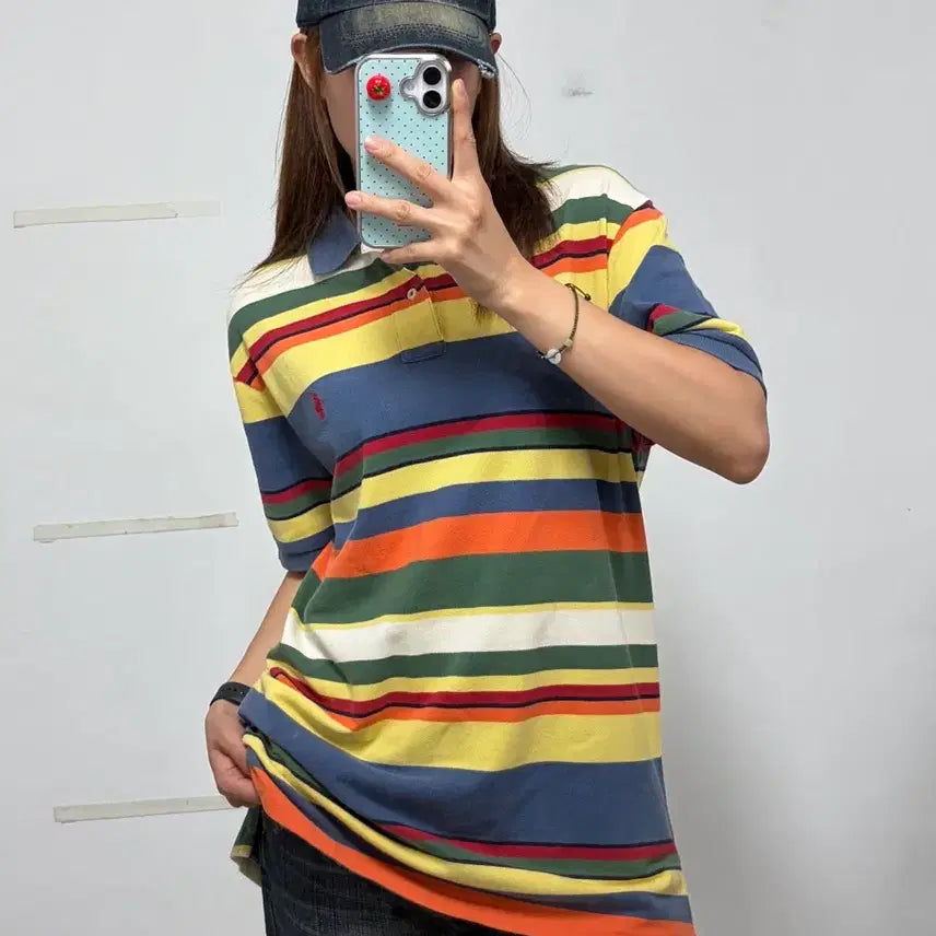 [BUNJANG] Polo Ralph Lauren Custom Fit Multi Stripe Short Sleeve Polo Shirt / 폴로 랄프로렌 포니로고 커스텀핏 멀티 스트라이프 반팔 카라 티셔츠