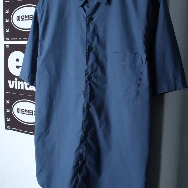 [BUNJANG] Aseup Basic Short Sleeve Collar T-Shirt / (L-XL) 애습 반팔 카라 티셔츠 셔츠 남방 무지 블루-H35342