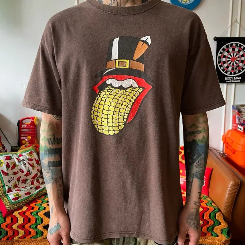 [BUNJANG] The Rolling Stones 2005 Thanksgiving Edition Brown Short Sleeve T-Shirt / 00s The Rolling Stone 더 롤링스톤즈 05년도 투어 아카이브 빈티지 추수 감사절 에디션 브라운 반팔 티셔츠