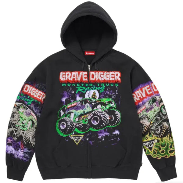 [BUNJANG] Supreme Monster Jam Gravedigger Zip-Up Hoodie Sweatshirt Black / 슈프림 몬스터 잼 그레이브 디거 집업 후드 스웨트셔츠 블랙 M XL XXL
