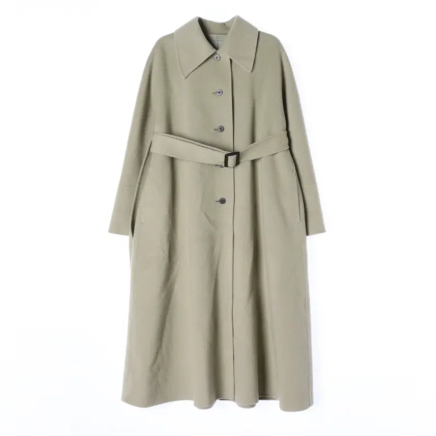 [BUNJANG] SYSTEM 22FW Cashmere Wool 100% Handmade Belted Long Coat Green / 시스템 22FW 캐시미어 울 100% 핸드메이드 벨티드 롱 코트 그린