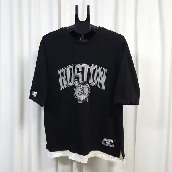 [BUNJANG] Boston Celtics Oversized Short Sleeve T-Shirt Black / NBA 남성 보스턴 셀틱스 오버핏 반팔 티셔츠 블랙 105 오일장 0331