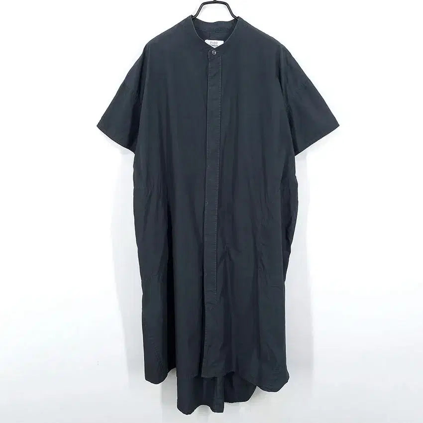 [BUNJANG] Tomboy Summer Buttoned Short-Sleeve Dress Charcoal F / 톰보이 여름 바스락 버튼 살짝얇은 반팔원피스 챠콜F (HU45955)