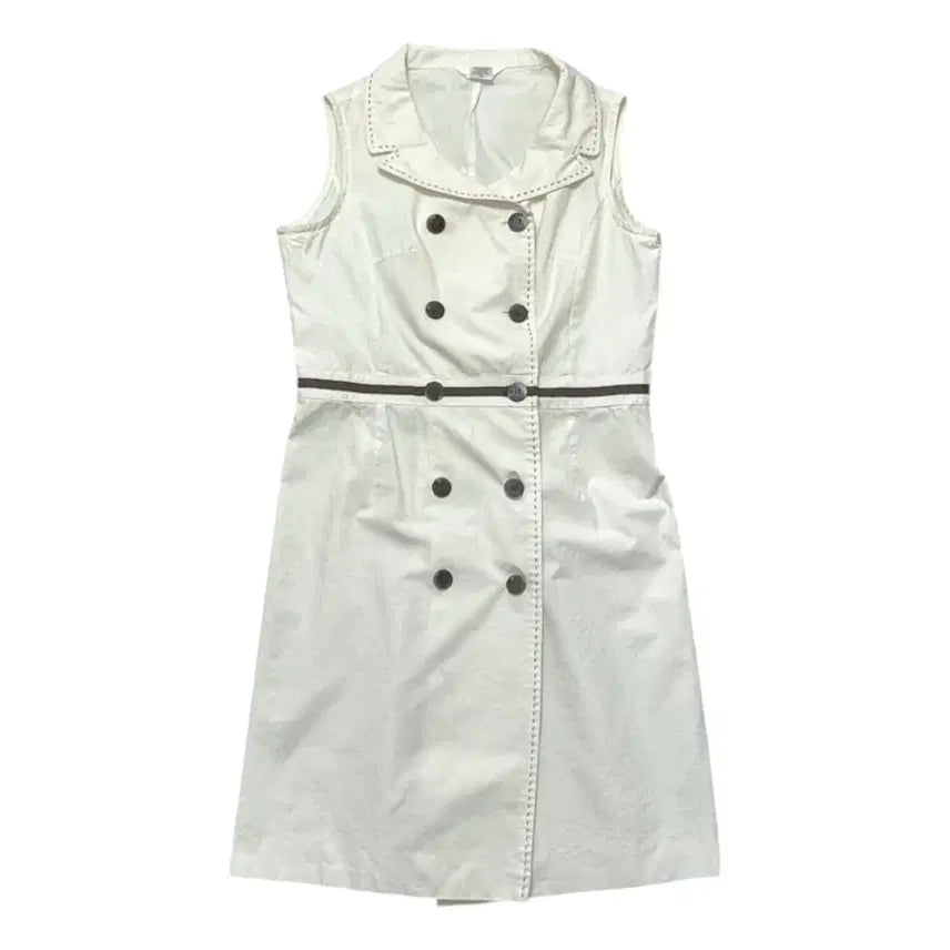 [BUNJANG] Calvin Klein CK Cream Ivory Double-Breasted Sleeveless Trench Dress Size 66 / 캘빈클라인 CK 크림아이보리 더블 브레스티드 민소매 트렌치 원피스 66